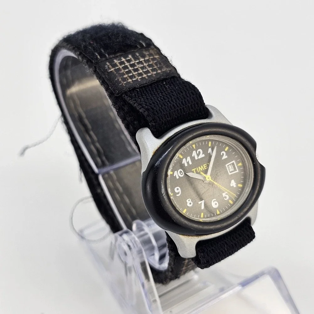 Timex Kids Children Watch 32MM Black Dial Date Black Nylon Band New Battery‎